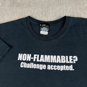 Vintage Y2K Quote T Shirt Mens Large Faded Black Grunge Think Geek Non-Flammable